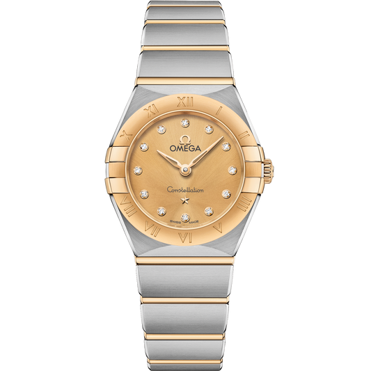 Omega Constellation 25 mm Yellow Dial with Diamonds Stainless Steel and Sedna™ 18k Yellow Gold Bracelet 131.20.25.60.58.001