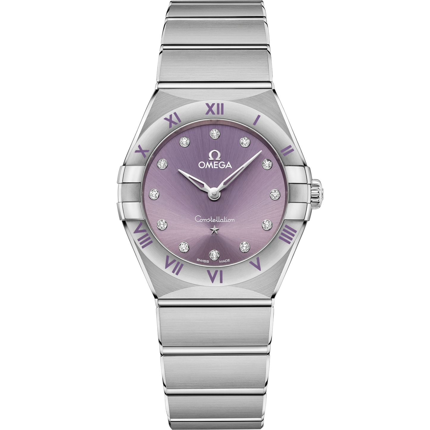 Omega Constellation 28 mm Purple Dial with Diamonds Stainless Steel Bracelet 131.10.28.60.60.002