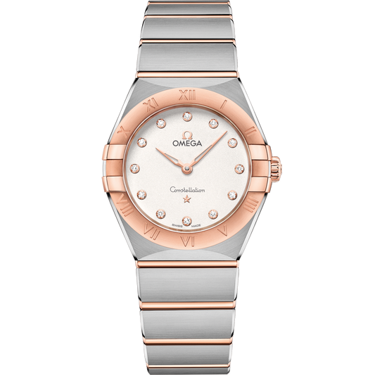 Omega Constellation 28 mm Silver Dial with Diamonds Stainless Steel Sedna™ 18k Rose Gold Bracelet 131.20.28.60.52.001