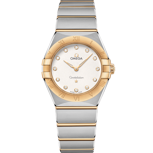 Omega Constellation 28 mm Silver Dial with Diamonds Stainless Steel Sedna™ 18k Yellow Gold Bracelet 131.20.28.60.52.002