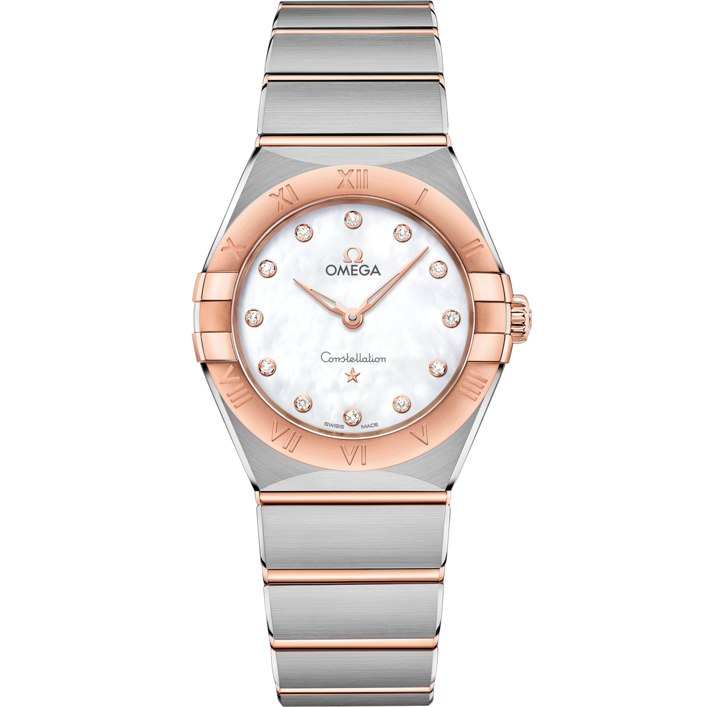 Omega Constellation 28 mm White Dial with Diamonds Stainless Steel Sedna™ 18k Rose Gold Bracelet 131.20.28.60.55.001