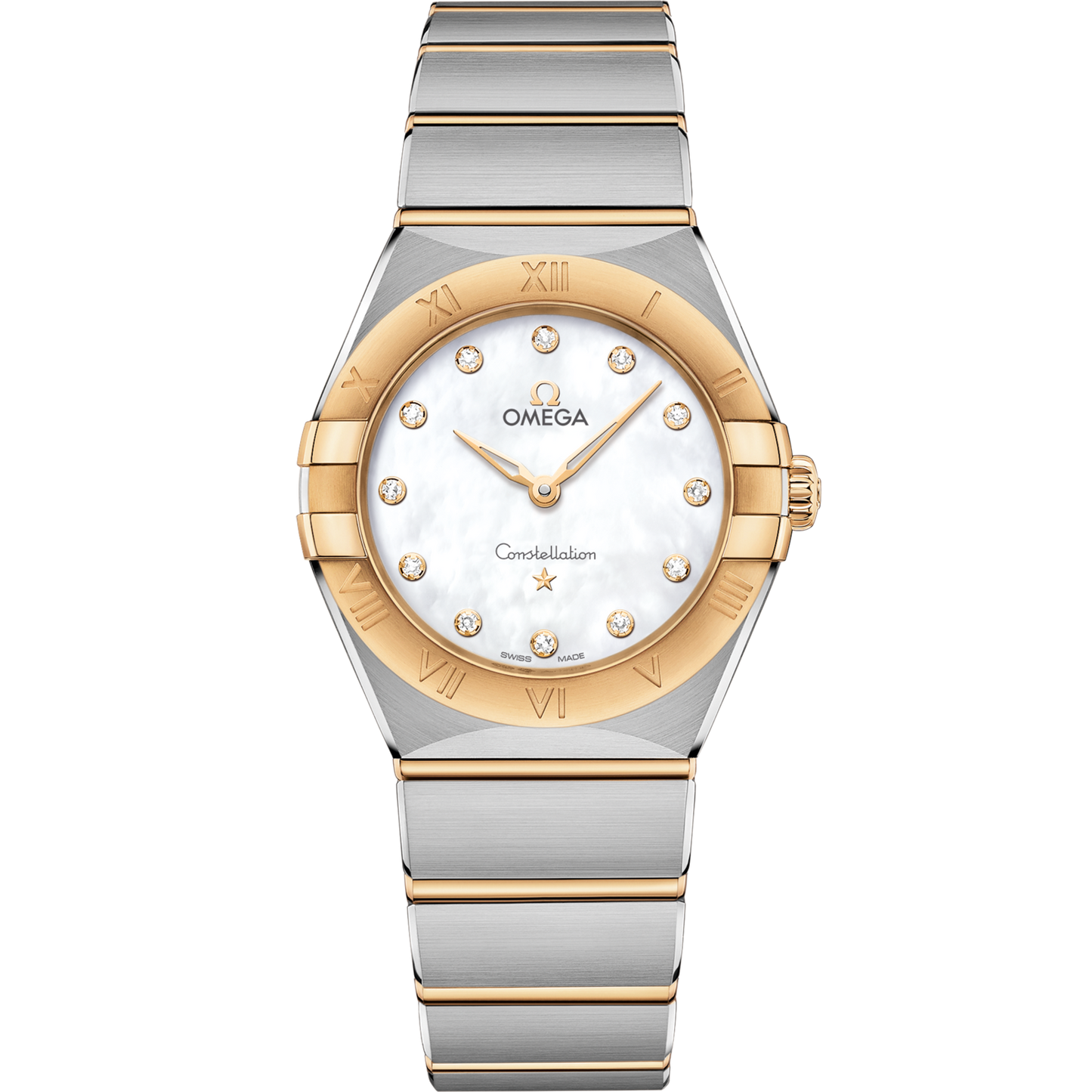 Omega Constellation 28 mm White Dial with Diamonds Stainless Steel Sedna™ 18k Yellow Gold Bracelet 131.20.28.60.55.002