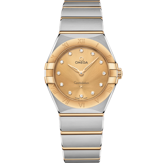 Omega Constellation 28 mm Yellow Dial with Diamonds Stainless Steel Sedna™ 18k Yellow Gold Bracelet 131.20.28.60.58.001