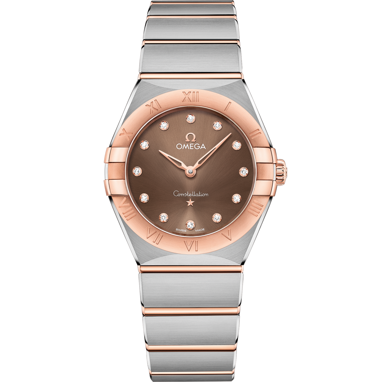 Omega Constellation 28 mm Brown Dial with Diamonds Stainless Steel Sedna™ 18k Rose Gold Bracelet 131.20.28.60.63.001