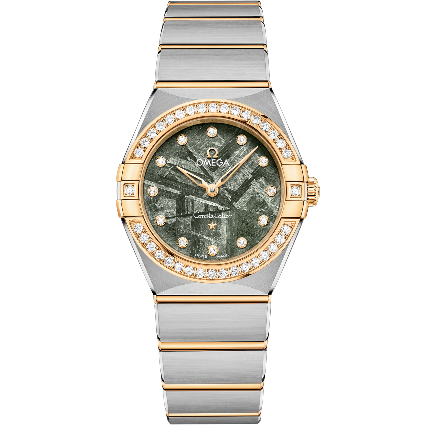Omega Constellation 28 mm Green Dial with Diamonds Stainless Steel Sedna™ 18k Yellow Gold Bracelet 131.25.28.60.99.002