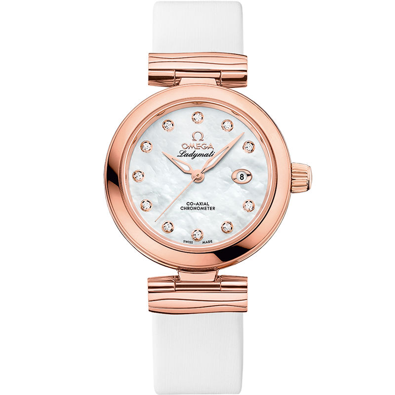 Omega De Ville Ladymatic 34 mm White Dial with Diamonds Sedna™ 18k Rose Gold Strap 425.62.34.20.55.004