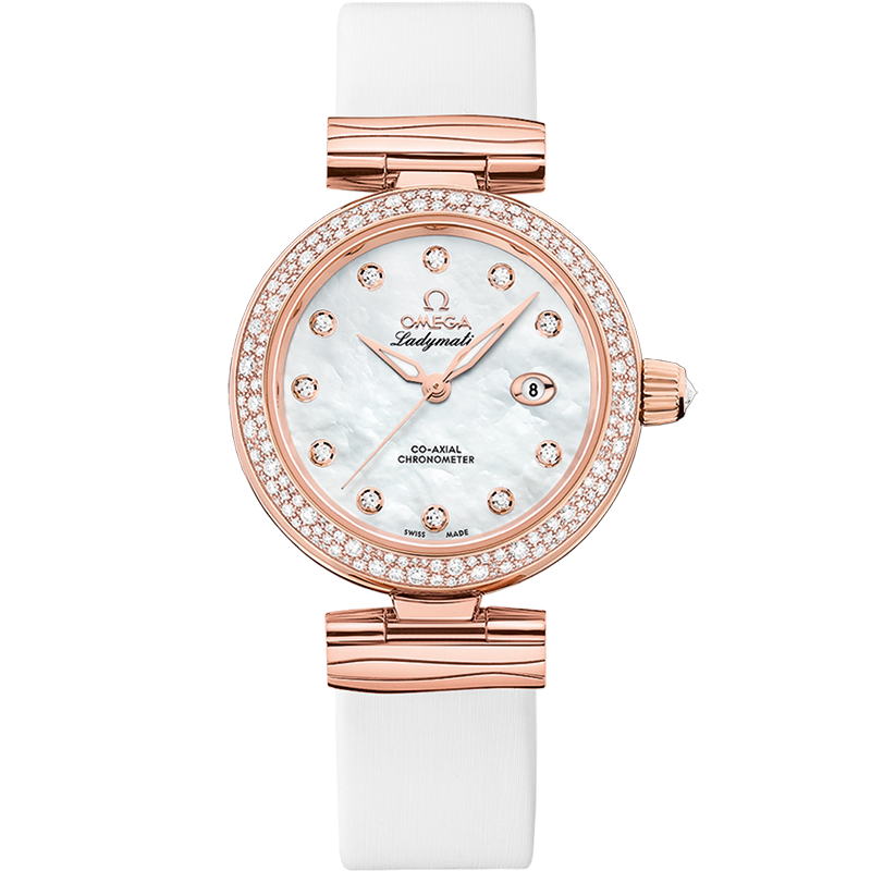 Omega De Ville Ladymatic 34 mm White Dial with Diamonds  Sedna™ 18k Rose Gold Strap 425.67.34.20.55.008