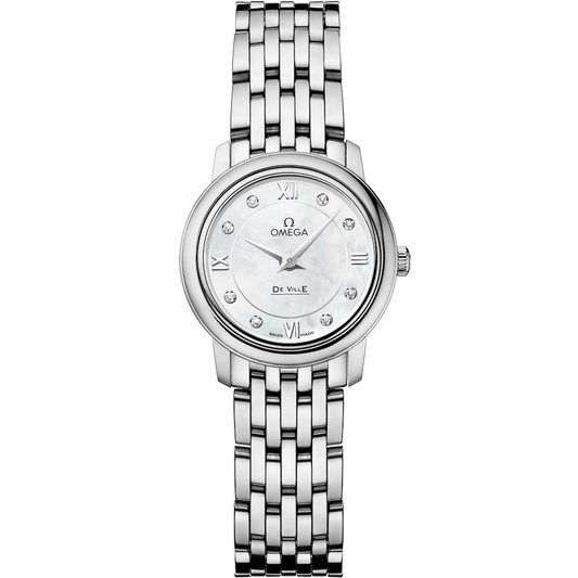 Omega De Ville Prestige 24.4 mm White Dial with Diamonds Stainless Steel Bracelet 424.10.24.60.55.001