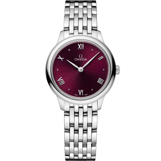 Omega De Ville Prestige 27.5 mm Red Dial Stainless Steel Bracelet 434.10.28.60.11.001