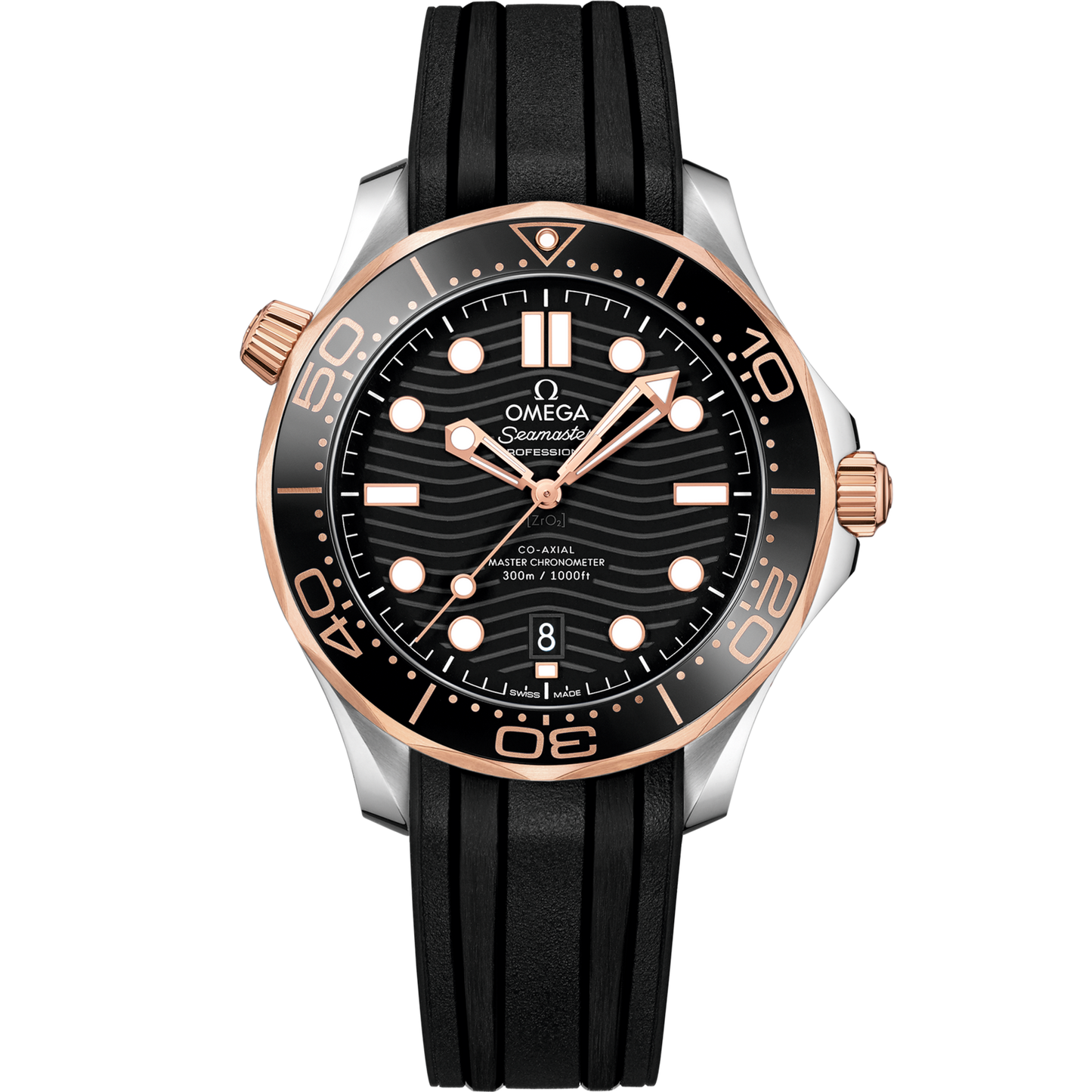 Omega Seamaster Diver 300M 42 mm Black Dial Stainless Steel and Sedna™ 18k Rose Gold Strap 210.22.42.20.01.002