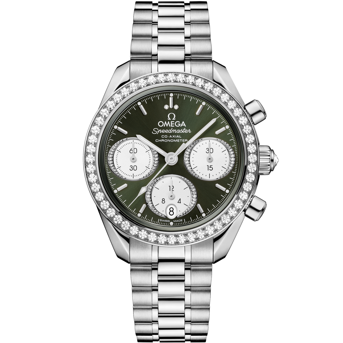 Omega Speedmaster 38 Green Dial 38 mm with Diamonds Stainless Steel Bracelet 324.15.38.50.60.001