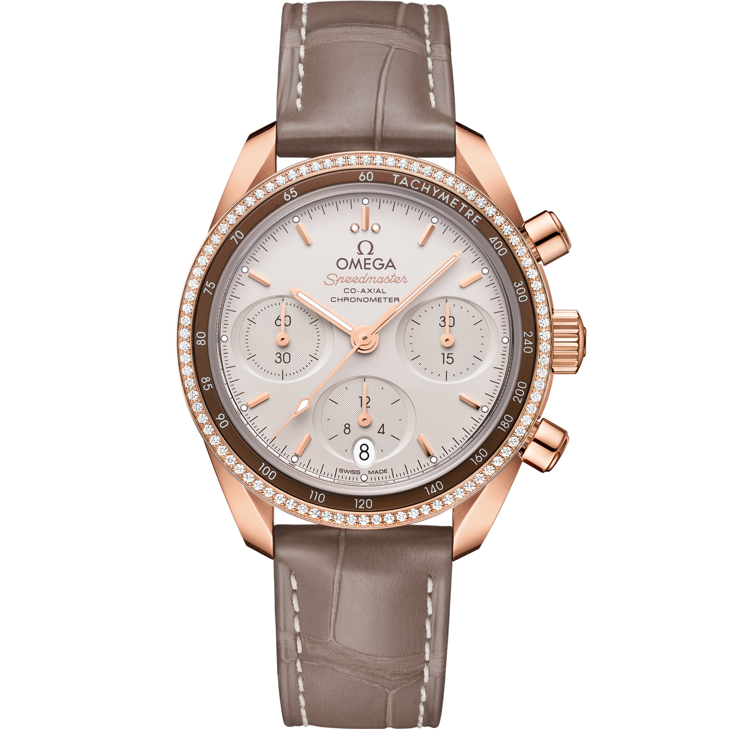 Omega Speedmaster 38 Silver Dial with Diamonds 38 mm Sedna™18k Rose Gold Strap 324.68.38.50.02.003