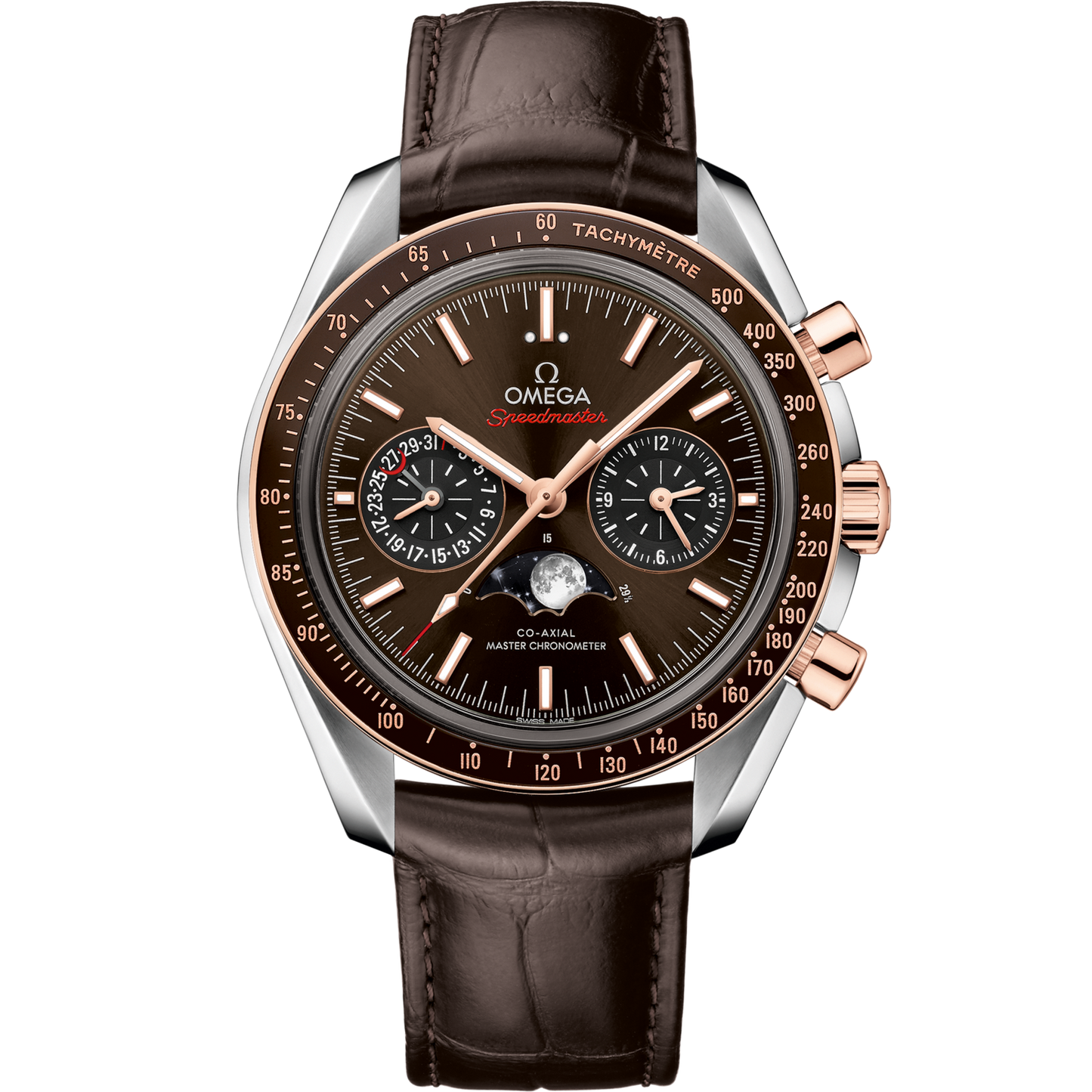 Omega Speedmaster Moonphase Brown Dial 44.25 mm Stainless Steel Sedna™ gold Strap 304.23.44.52.13.001