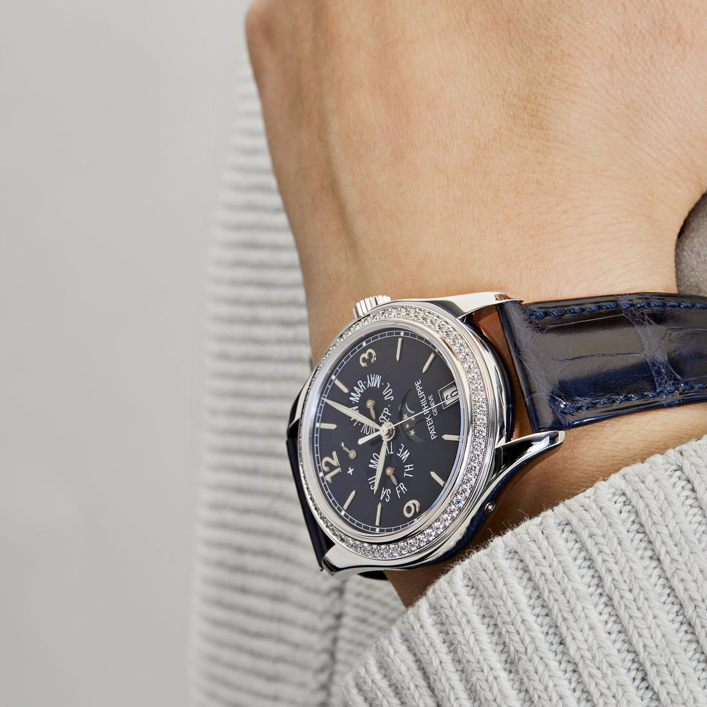 Patek Philippe Complications 5147G-001 Diamond Bezel Annual Calendar Moon Phases