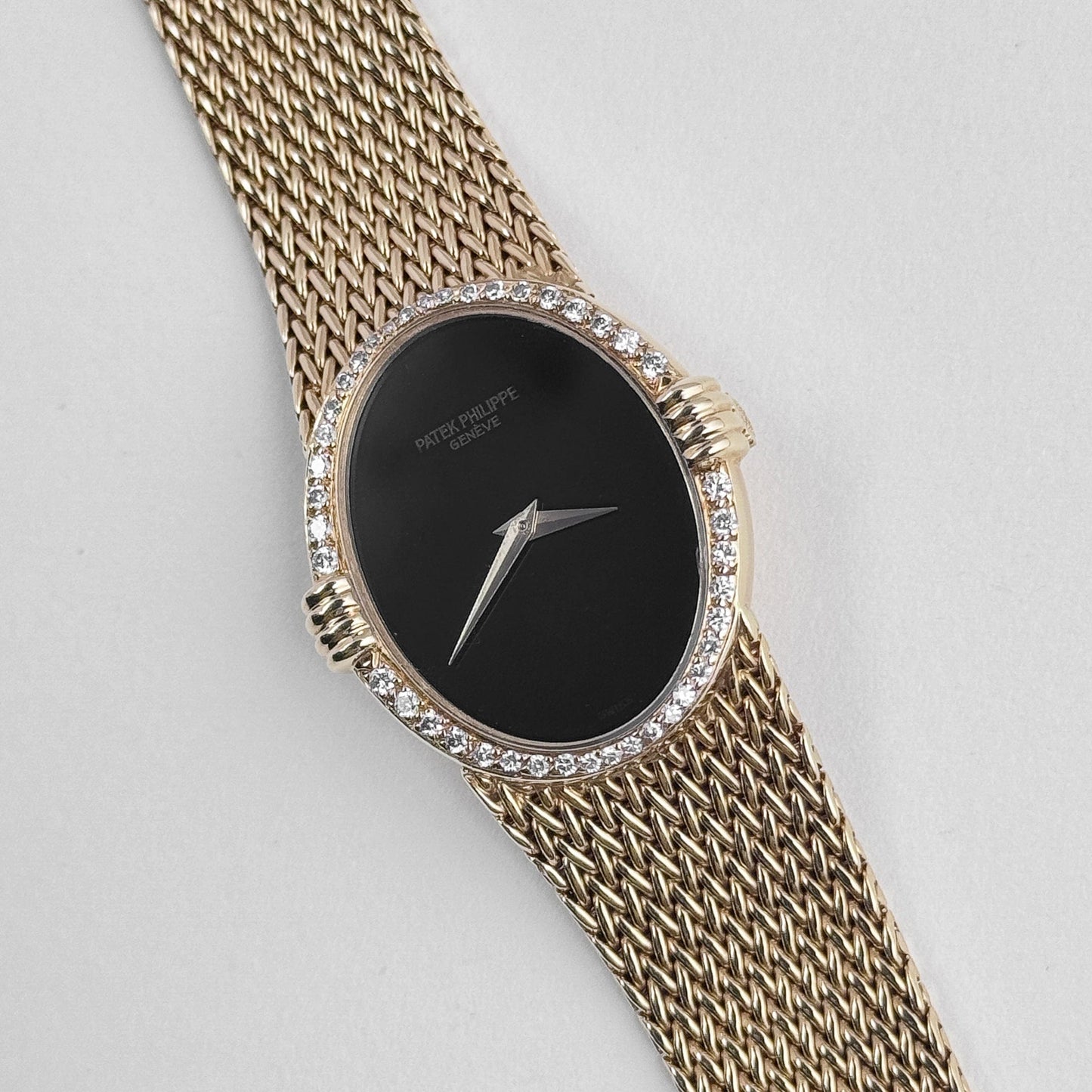 Patek Philippe Ellipse Vintage Yellow Gold Black Onyx Dial Diamond Bezel