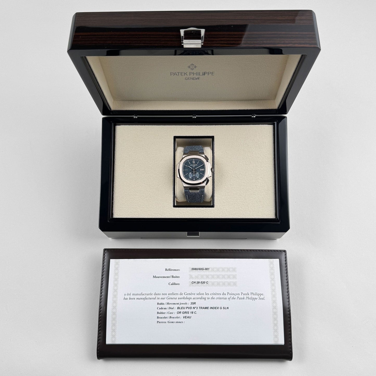 Patek Philippe Nautilus 5980/60G-001 'Denim' Flyback Chronograph White Gold Blue-Gray Dial (2024)