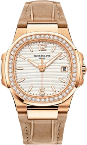 Patek Philippe Nautilus Date Sweep Seconds Rose Gold Silver White Dial | 7010R-011