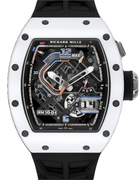 Richard Mille RM30-01 Automatic Winding with Declutchable Rotor 31 mm Black Dial Platinum Rubber Strap