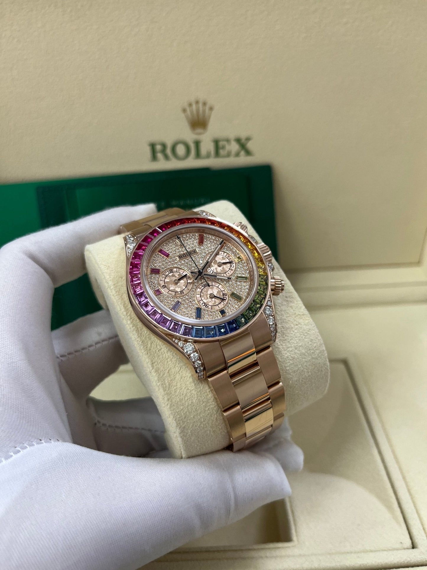 Rolex Cosmograph Everose Daytona Factory Diamond Rainbow Edition Ref# 116595RBOW)