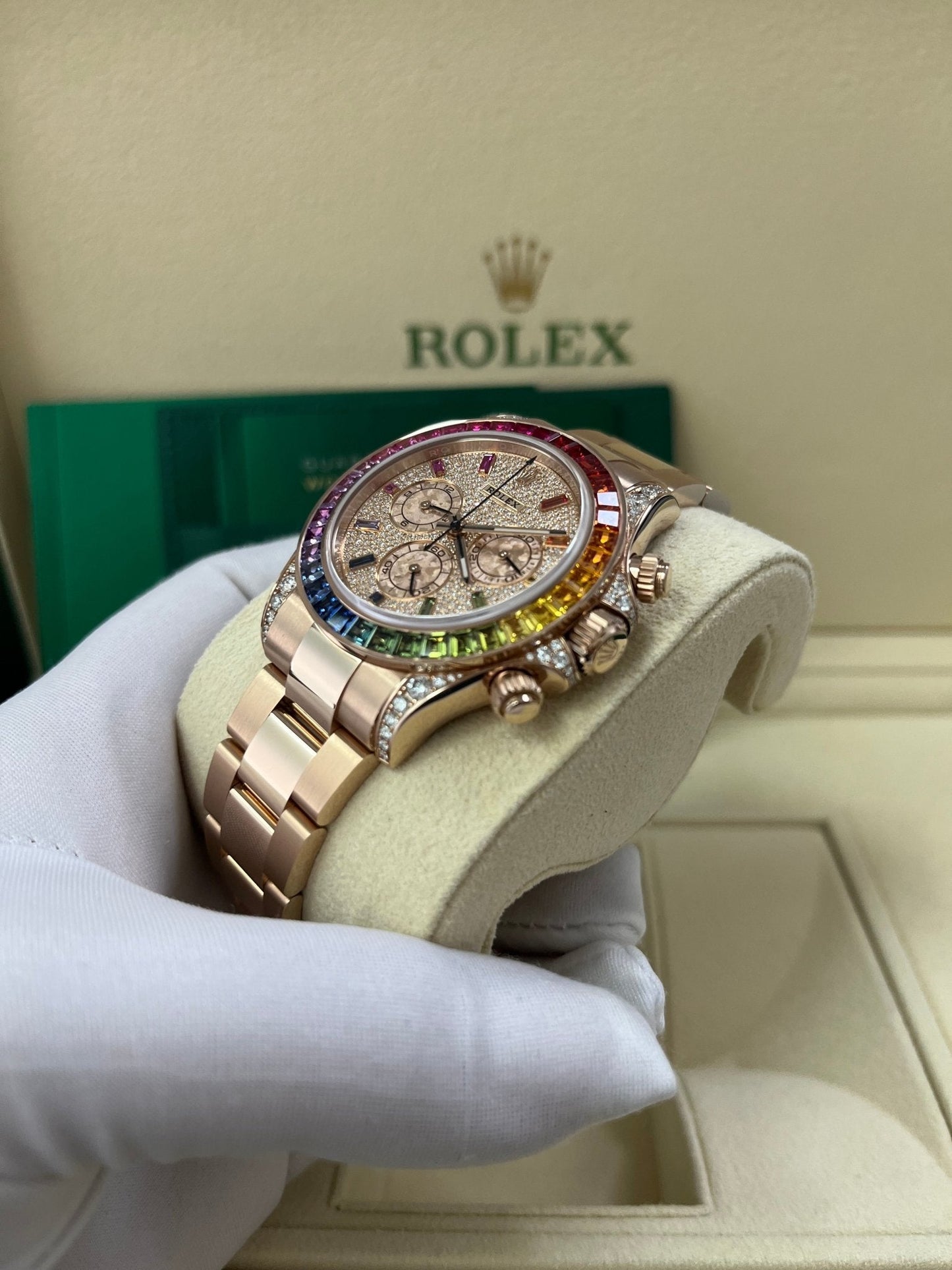 Rolex Cosmograph Everose Daytona Factory Diamond Rainbow Edition Ref# 116595RBOW)