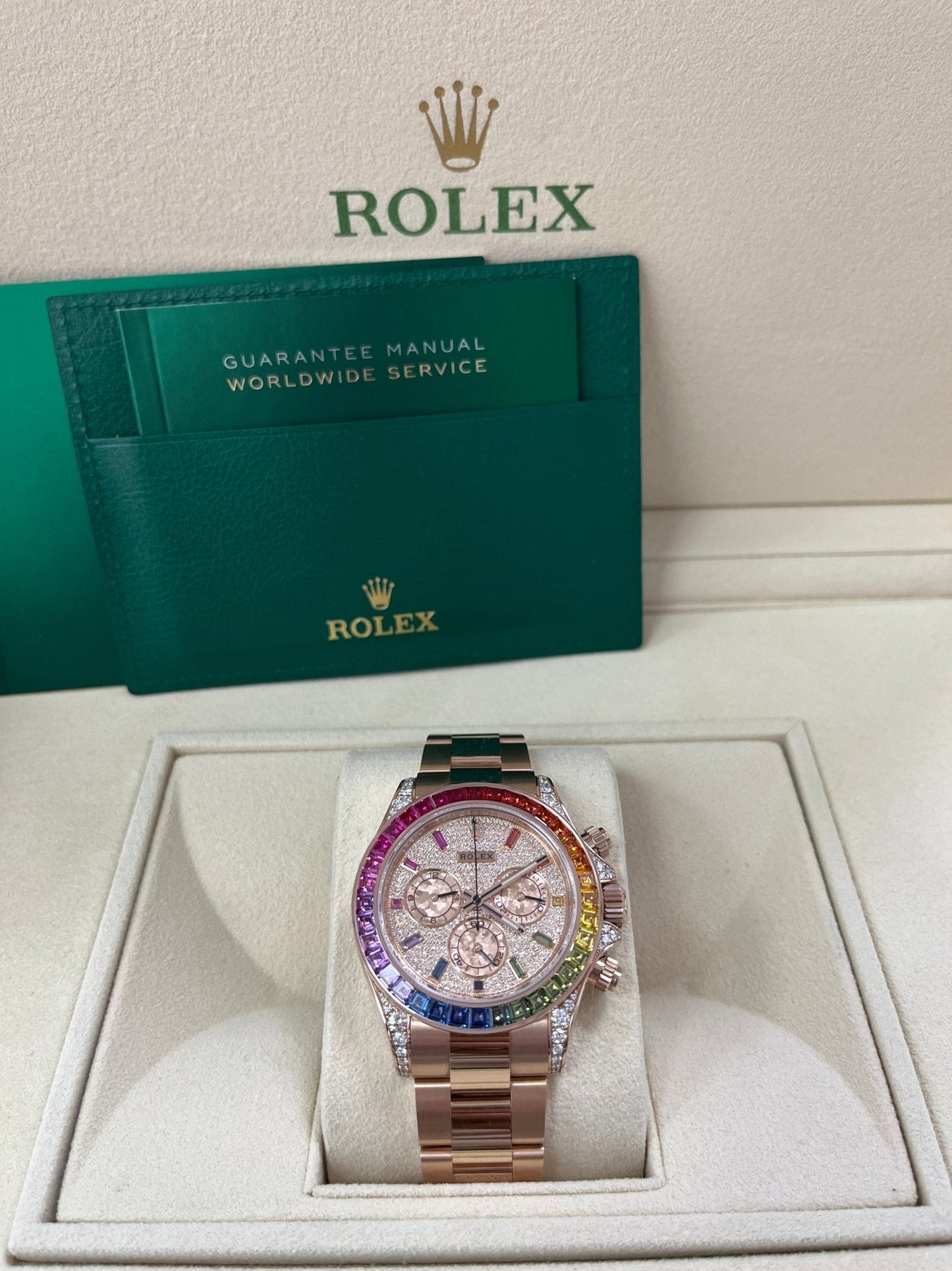 Rolex Cosmograph Everose Daytona Factory Diamond Rainbow Edition Ref# 116595RBOW)
