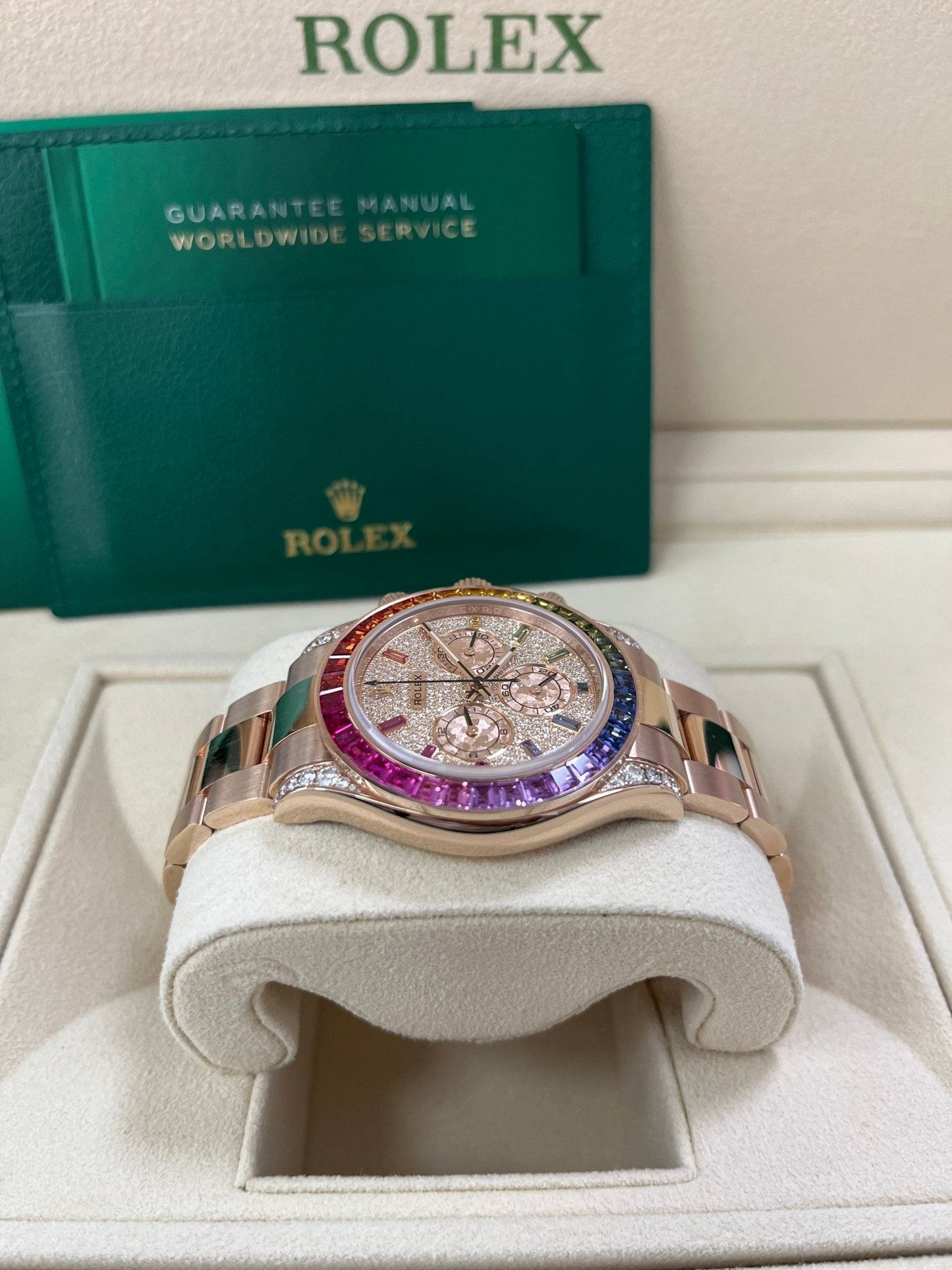 Rolex Cosmograph Everose Daytona Factory Diamond Rainbow Edition Ref# 116595RBOW)