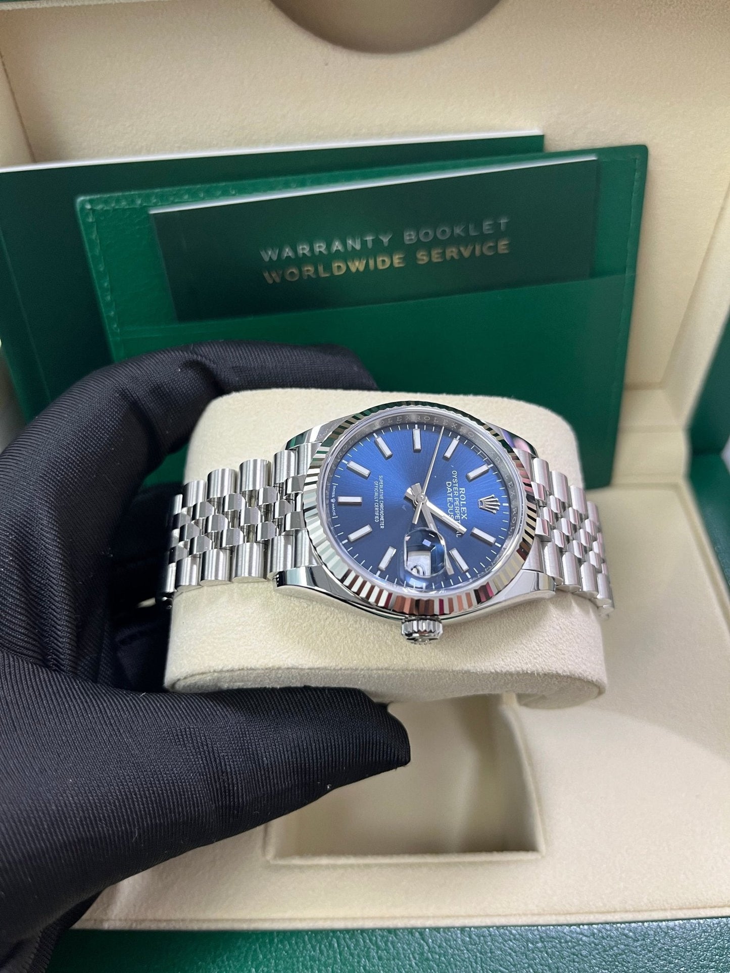 Rolex Datejust 36 Fluted Bezel Blue Index Dial Jubilee Bracelet 126234