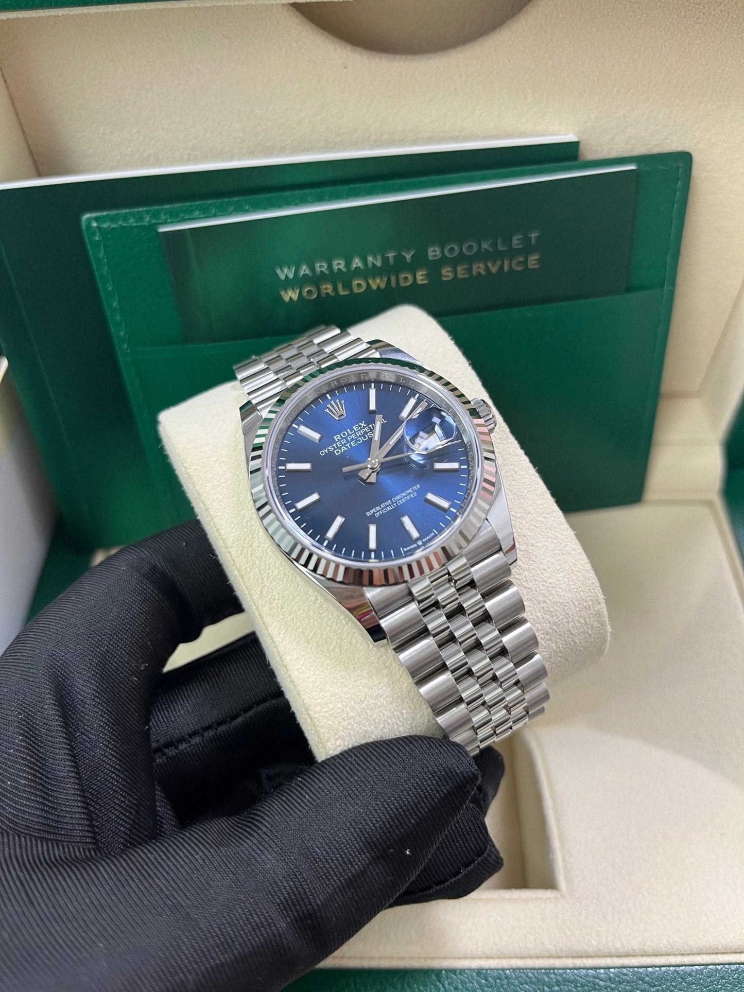 Rolex Datejust 36 Fluted Bezel Blue Index Dial Jubilee Bracelet 126234