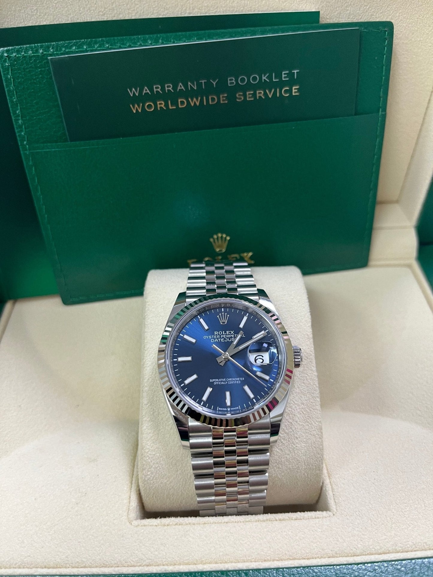 Rolex Datejust 36 Fluted Bezel Blue Index Dial Jubilee Bracelet 126234