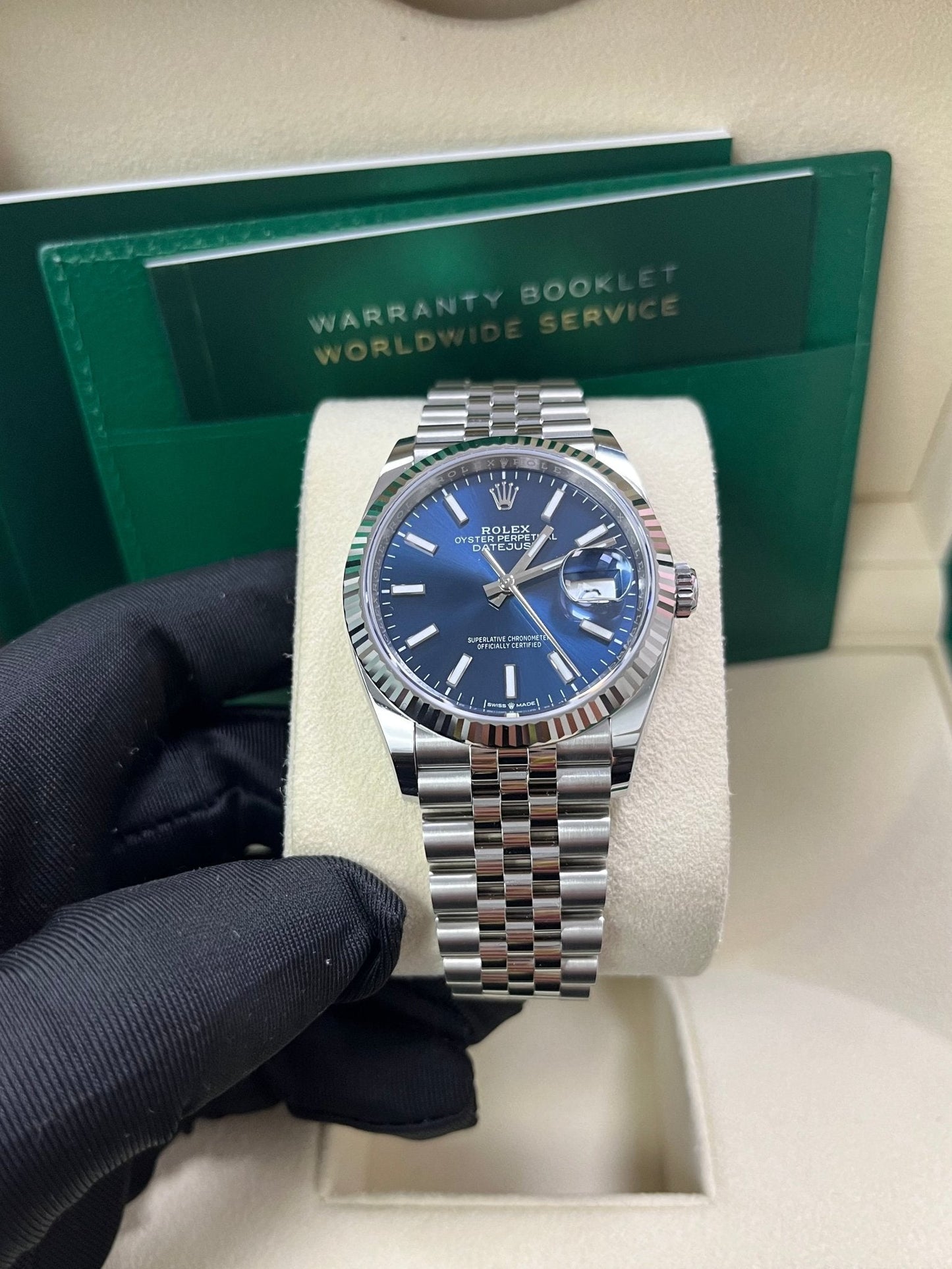 Rolex Datejust 36 Fluted Bezel Blue Index Dial Jubilee Bracelet 126234