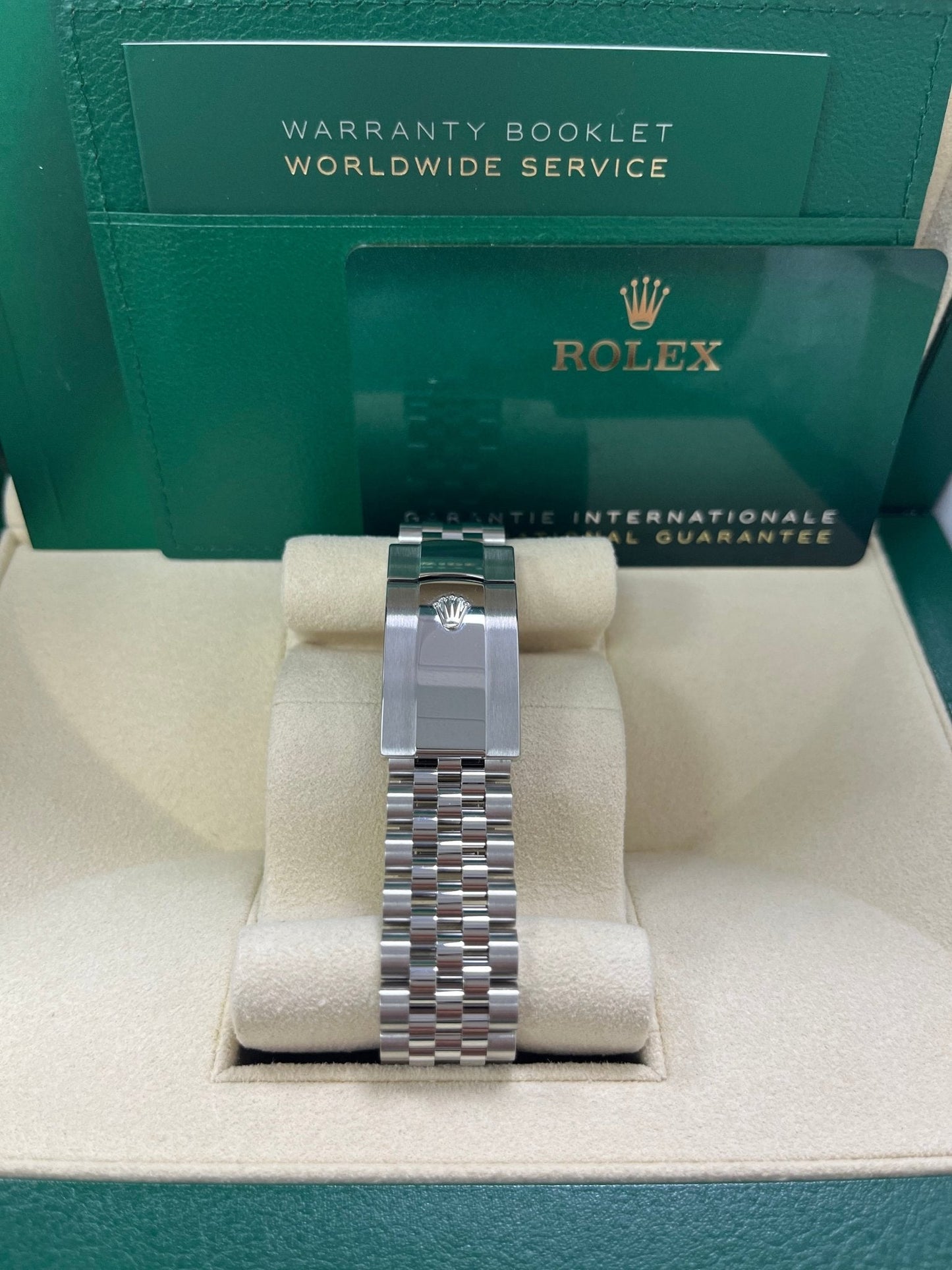 Rolex Datejust 36 Steel Diamond Bezel Olive Green Palm Index Dial Jubilee Band 126284rbr