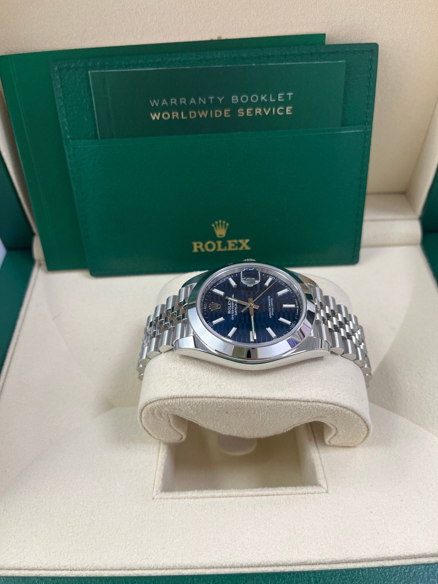 Rolex Datejust 41 Blue Motif Dial Smooth Bezel Jubilee Bracelet 126300