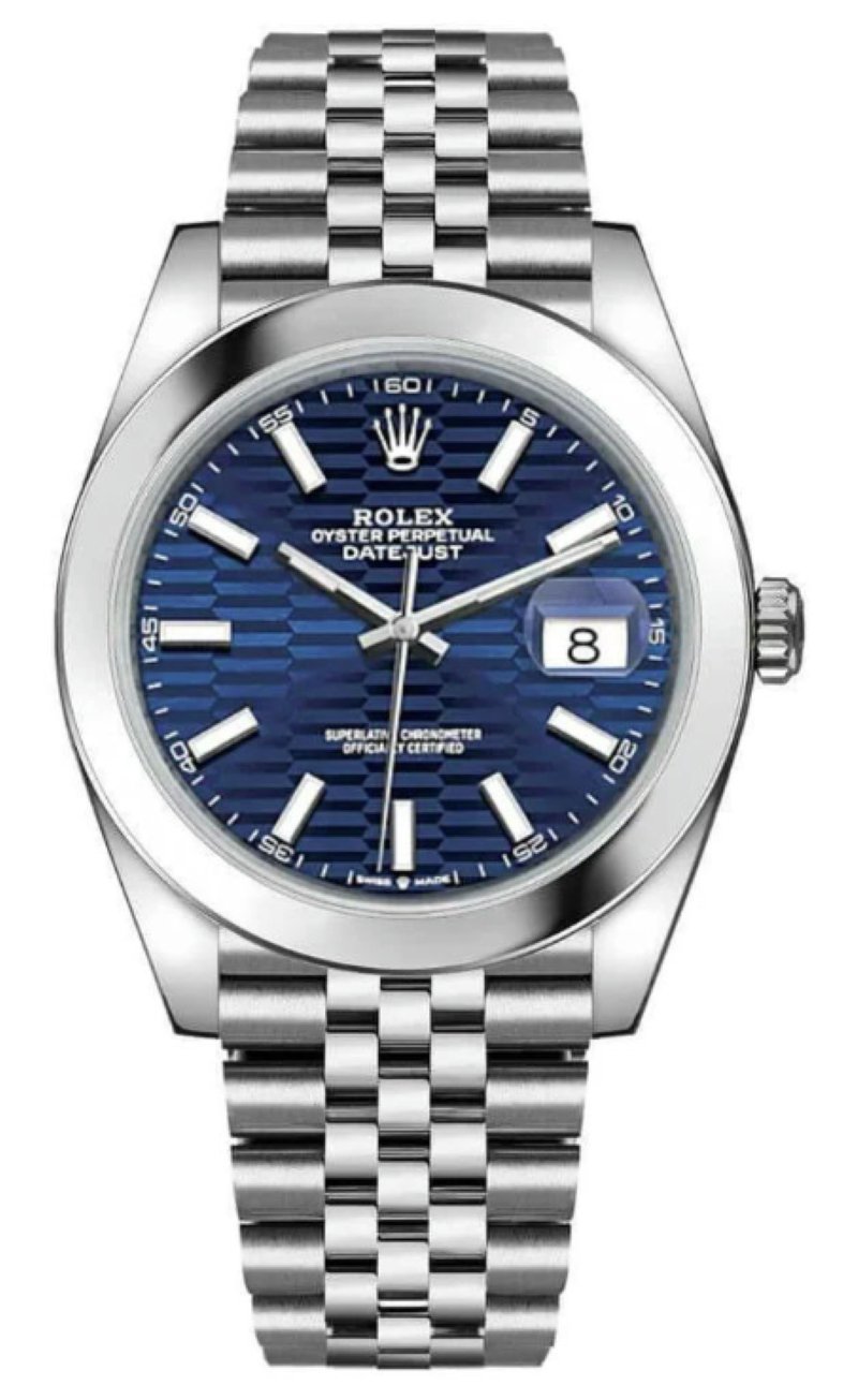 Rolex Datejust 41 Blue Motif Dial Smooth Bezel Jubilee Bracelet 126300