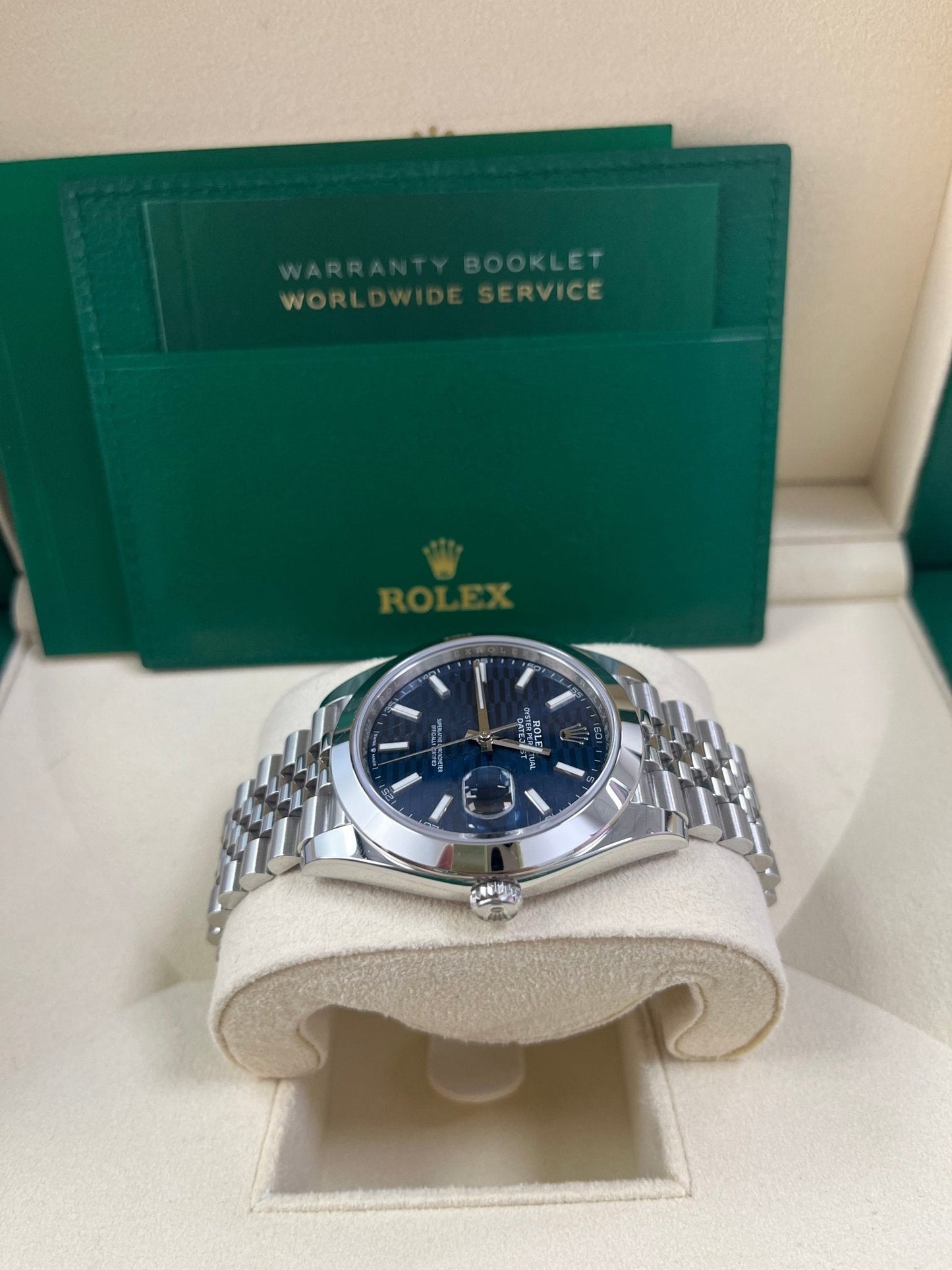 Rolex Datejust 41 Blue Motif Dial Smooth Bezel Jubilee Bracelet 126300