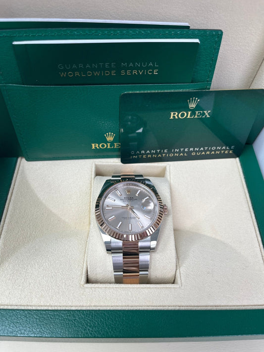 Rolex Datejust 41 Two-Tone Stainless Steel and Rose Gold / Sundust Index Dial / Fluted Bezel / Oyster Bracelet (Ref#126331)
