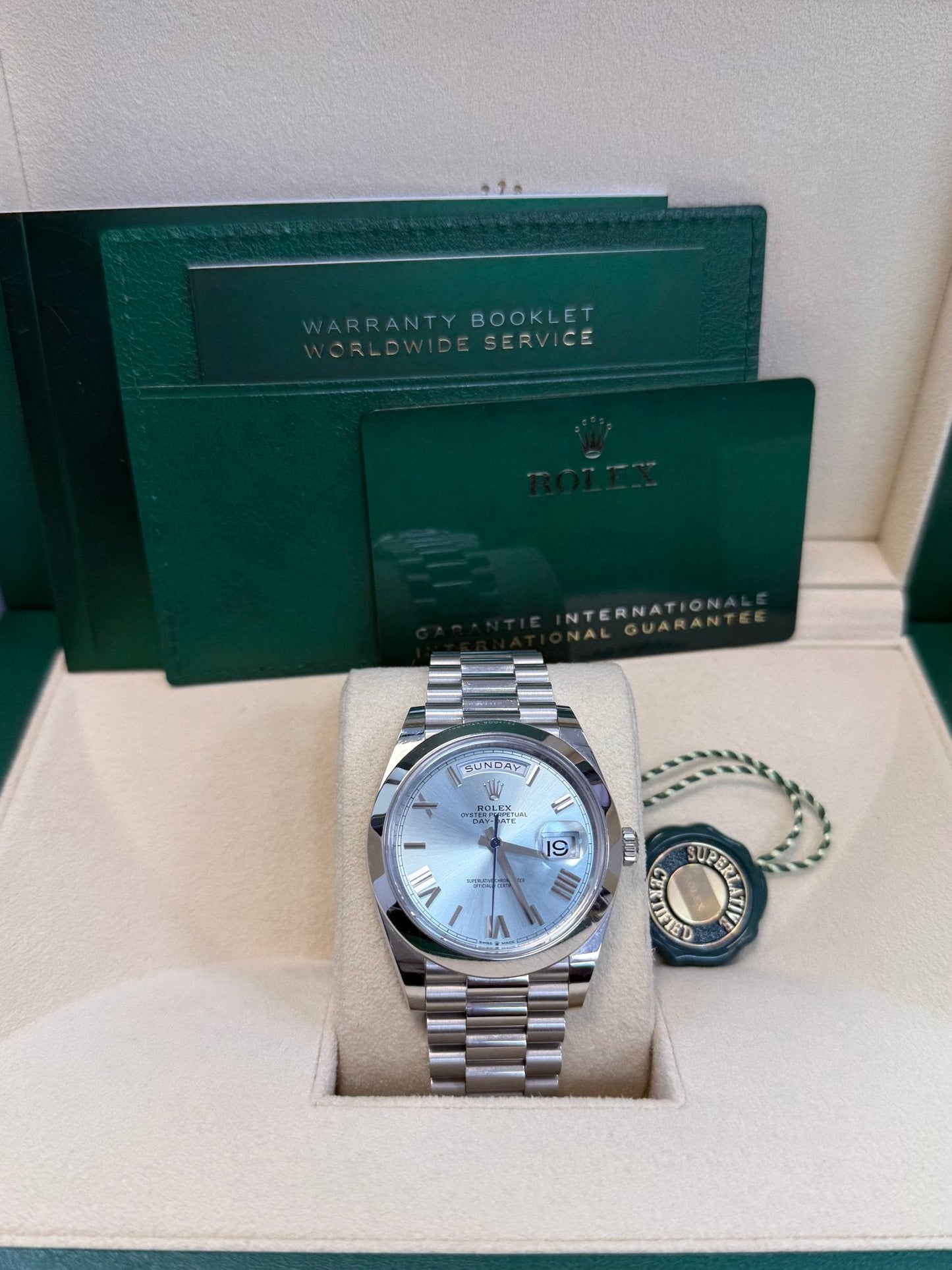 Rolex Day-Date 40 Platinum/ Ice-blue dial /President bracelet (Ref # 228206)