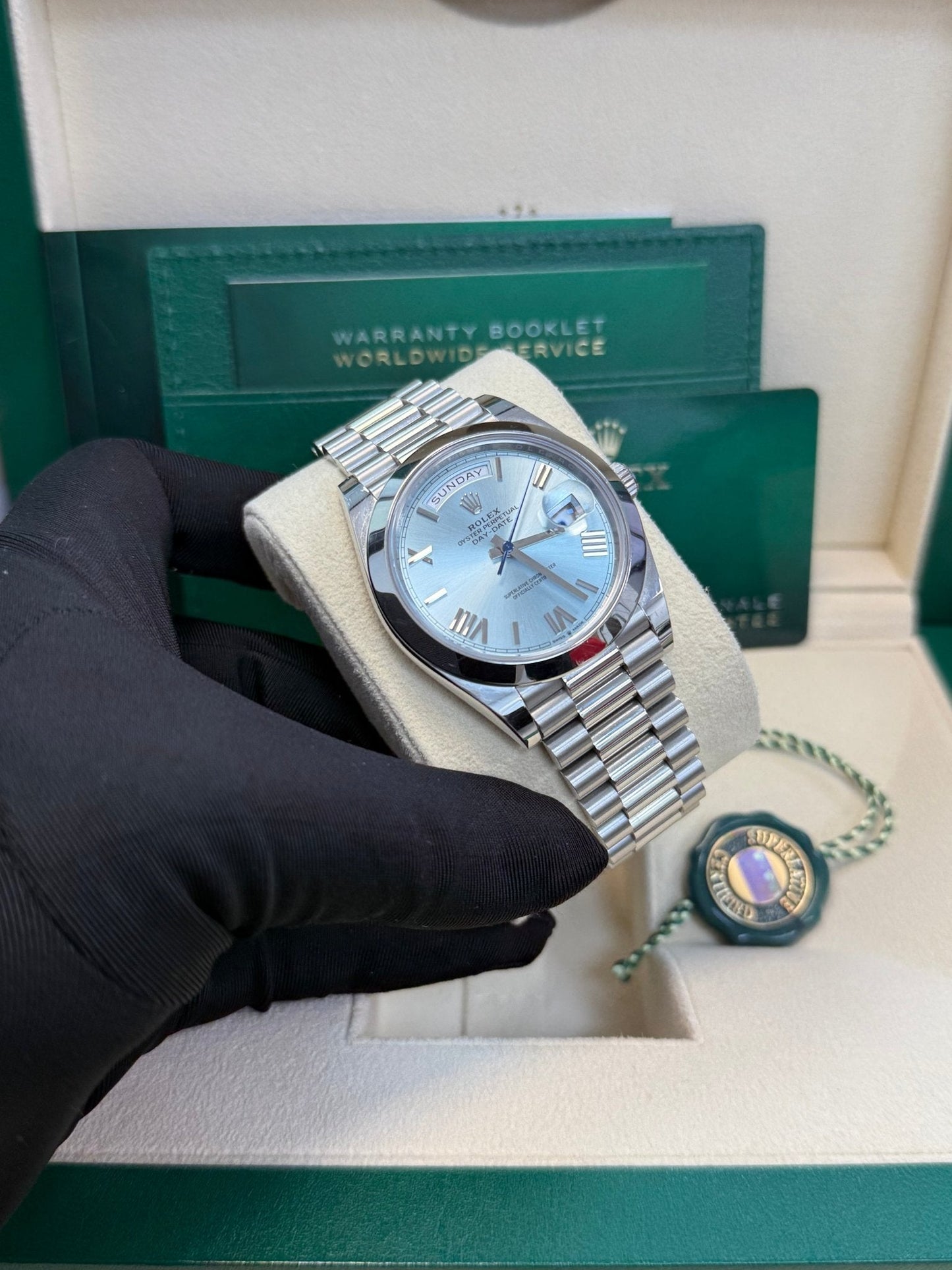 Rolex Day-Date 40 Platinum/ Ice-blue dial /President bracelet (Ref # 228206)
