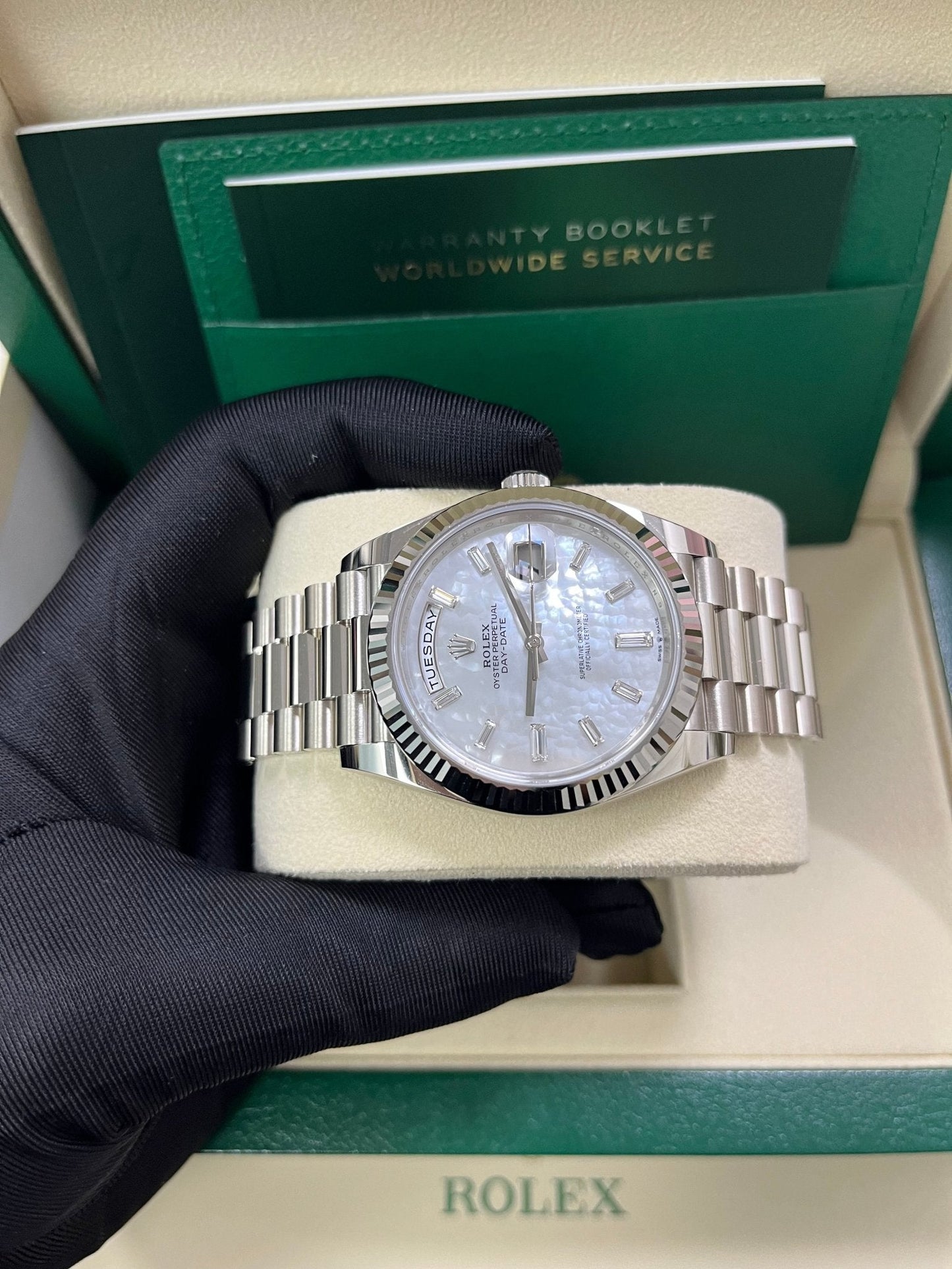 Rolex Day-Date 40 White Gold Mother of Pearl Diamond Dial 228239