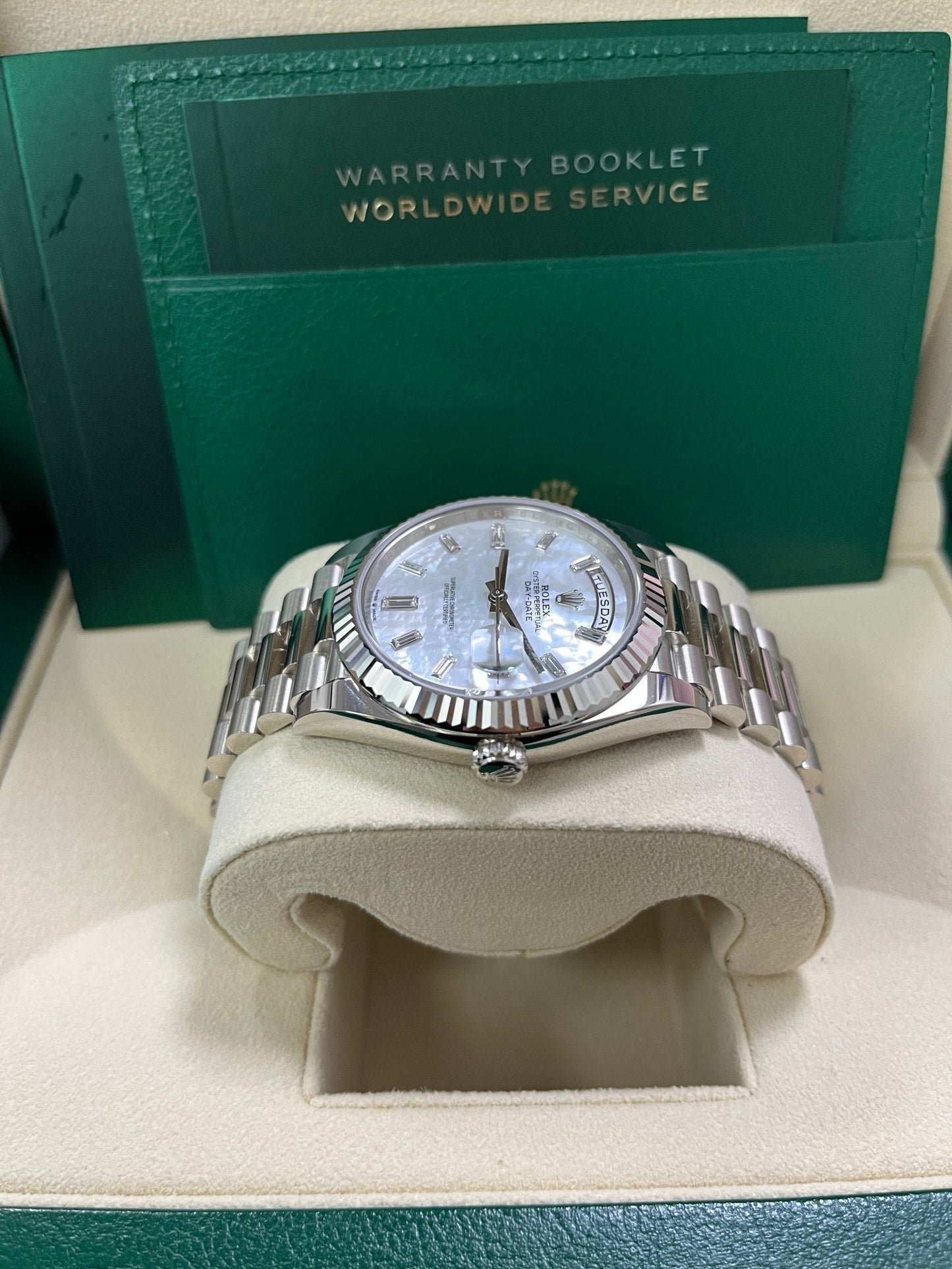 Rolex Day-Date 40 White Gold Mother of Pearl Diamond Dial 228239