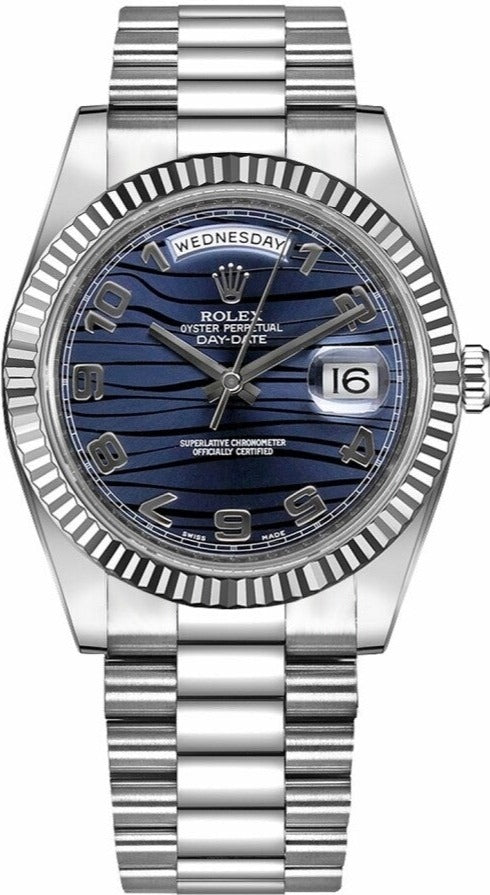 Rolex Day-Date II 18kt White Gold Rolex President Blue Wave Dial Watch (Ref 218239BLWAP)