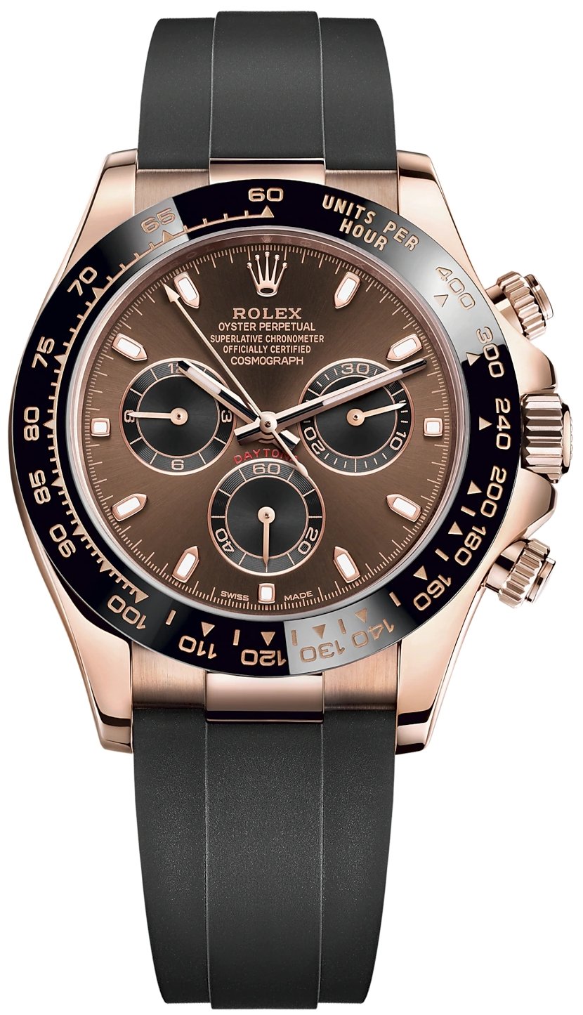 Rolex Daytona Everose Gold Cosmograph 40 Watch - Chocolate Index Dial - Black Oysterflex Strap (Ref# 116515LN)