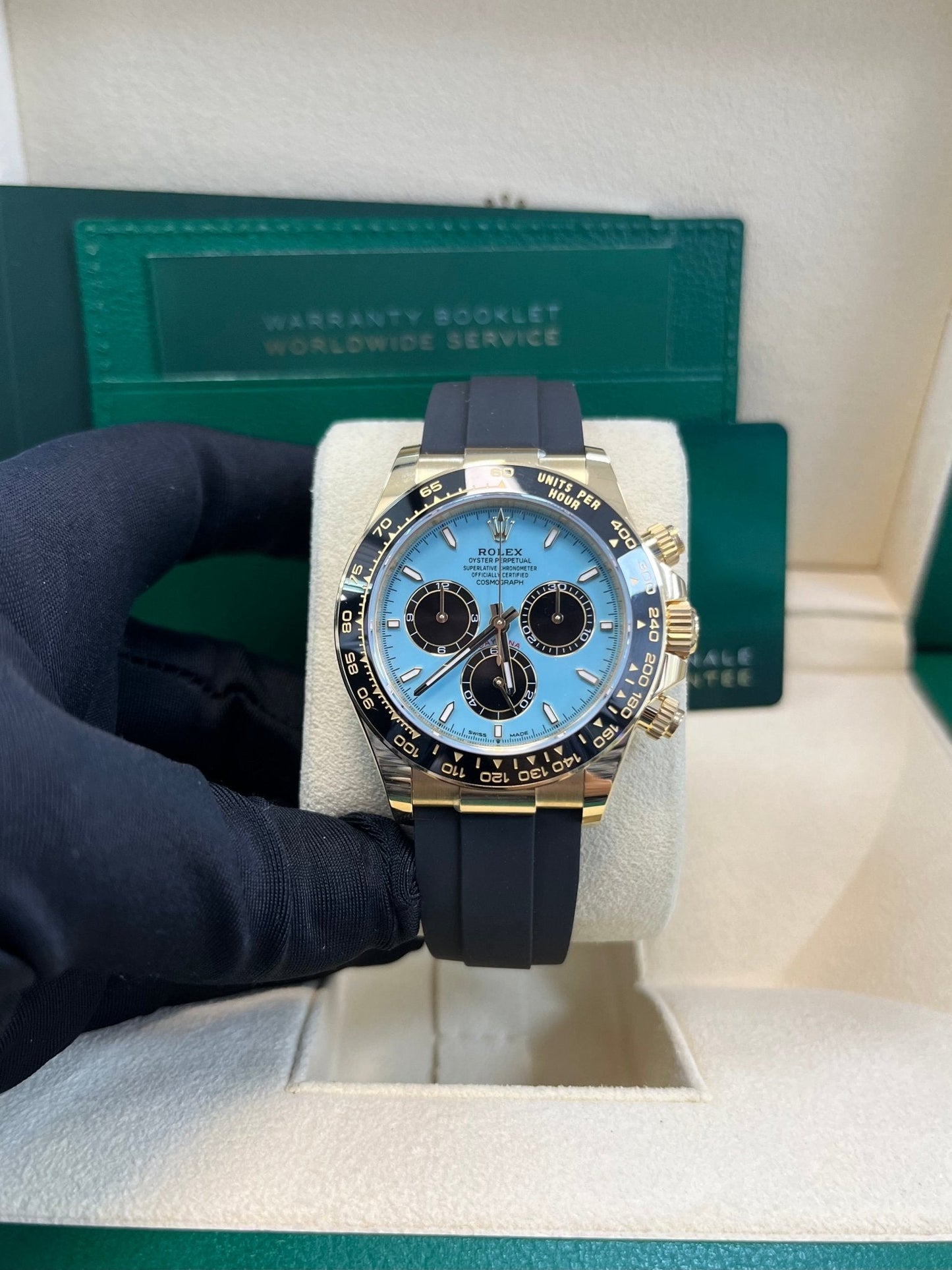 Rolex Daytona Yellow Gold Daytona Tiffany Dial on Oysterflex New 2025 Release Reference 126518
