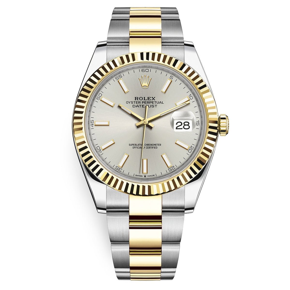 Rolex Steel and Yellow Gold Rolesor Datejust 41 Watch - Fluted Bezel - Silver Index Dial - Oyster Bracelet