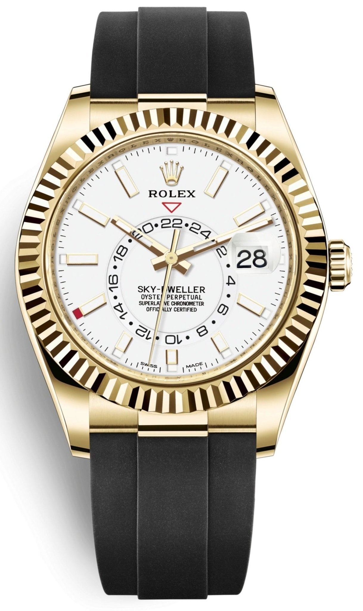 Rolex Yellow Gold Sky-Dweller Watch - White Index Dial - Oysterflex Bracelet (Ref# 326238)