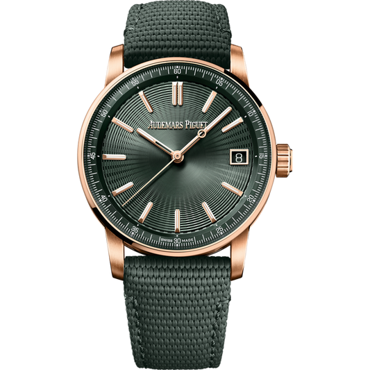 Audemars Piguet Code 11.59 by Audemars Piguet Selfwinding 41 mm Green  Dial 18-Carat Pink Gold Rubber-Coated Strap  15210OR.OO.A056KB.01