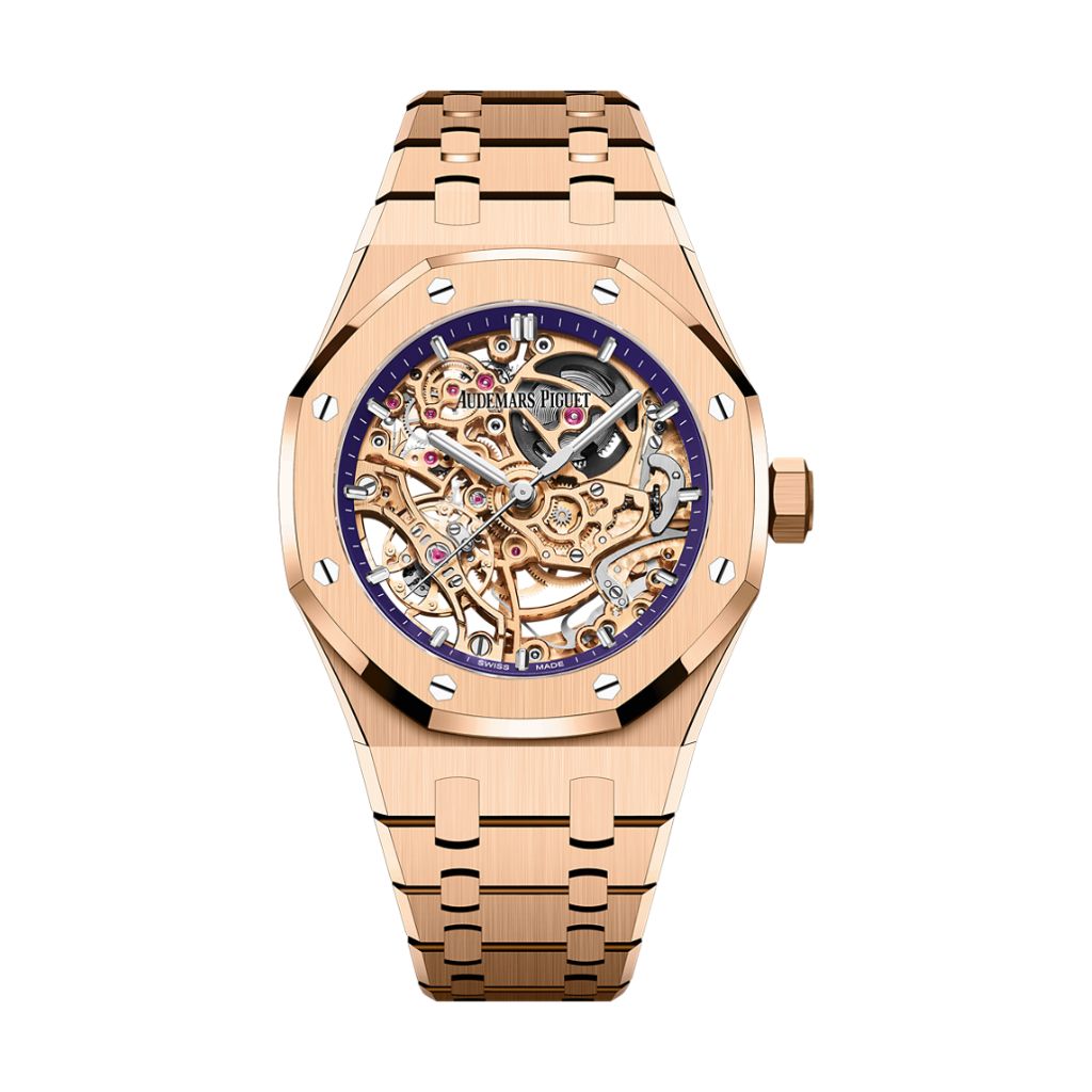 Audemars Piguet Royal Oak Double Balance Wheel Openworked 37 mm Purple Dial 18-Carat Pink Gold Bracelet 15467OR.OO.1256OR.02
