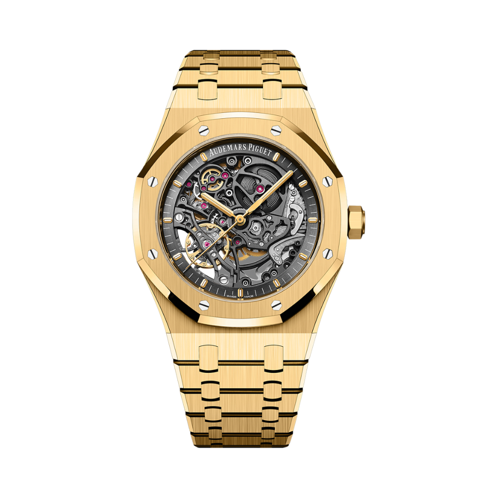 Audemars Piguet Royal Oak Double Balance Wheel Openworked 41 mm Transparent Dial 18-Carat Yellow Gold Bracelet 15407BA.OO.1220BA.01