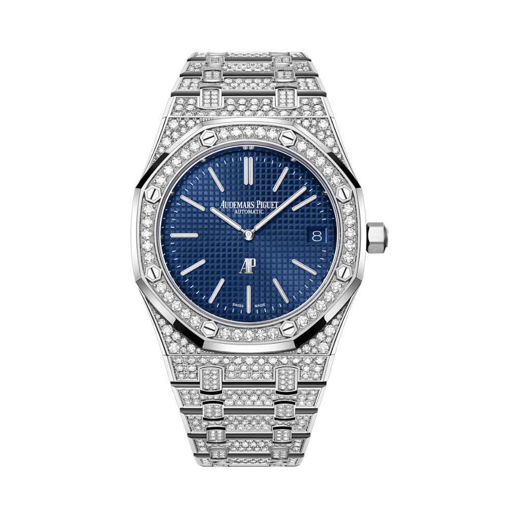 Audemars Piguet Royal Oak Jumbo Extra-Thin 39 mm Blue Dial with Diamonds 18-Carat White Gold Bracelet 16202BC.ZZ.1241BC.02