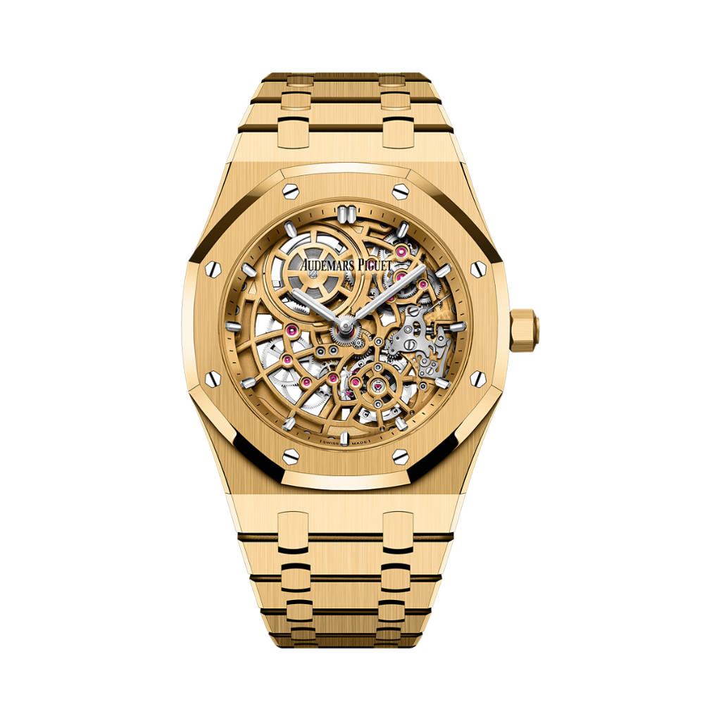 Audemars Piguet Royal Oak Jumbo Extra-Thin Openworked 39 mm Transparent Dial 18-Carat Yellow Gold Bracelet 16204BA.OO.1240BA.01