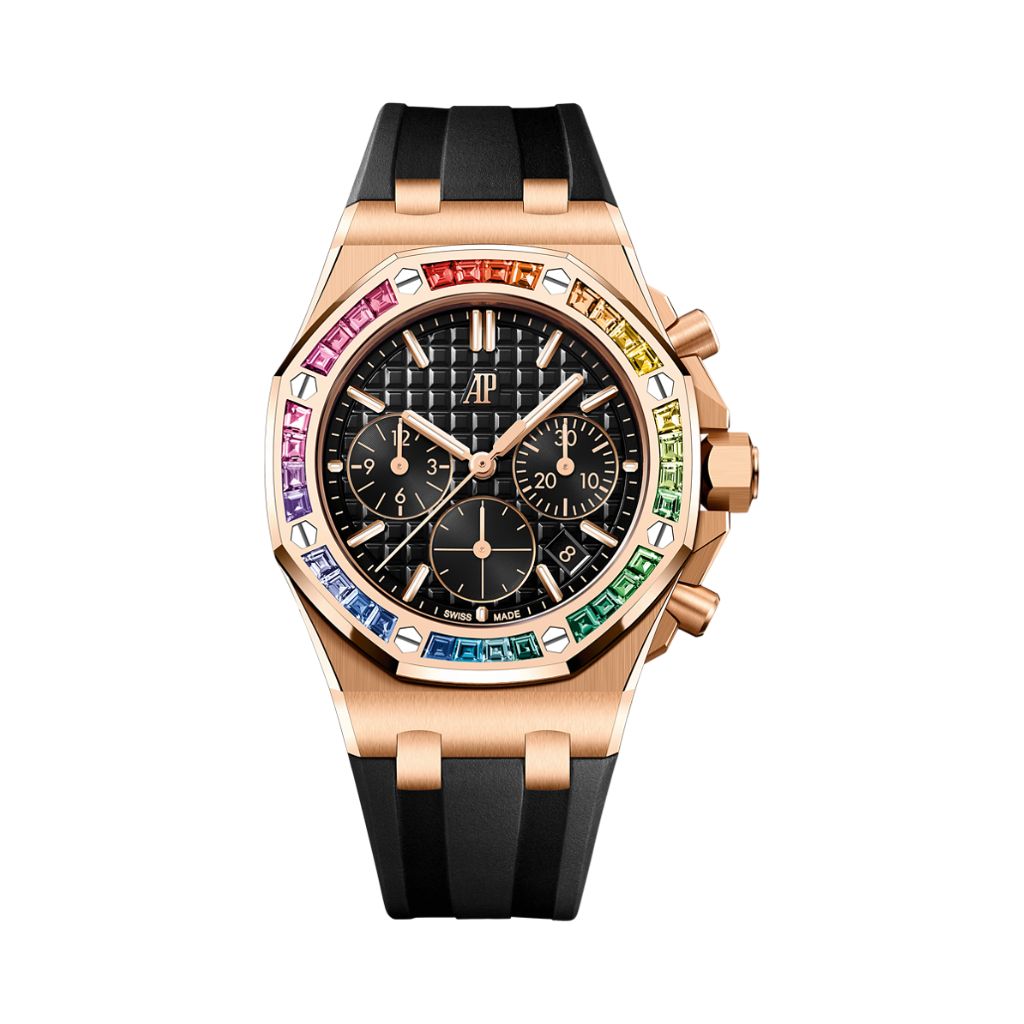 Audemars Piguet Royal Oak Offshore Selfwinding Chronograph 37 mm Black Dial with Diamonds 18-Carat Pink Gold Rubber Strap 26236OR.YY.D002CA.01